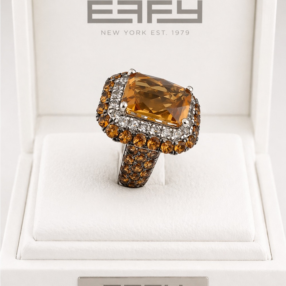 EFFY Sterling Silver 935 Orange Citrine and Diamond Ring SZ 7 New/Gift - Picture 3 of 4